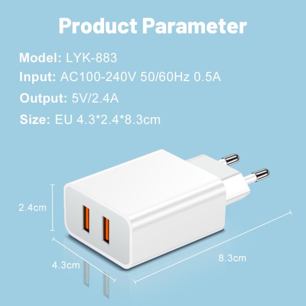 QC3.0 Dual USB Mobile Phone Charger with 2.4A 2-port Charging Head and Travel Charging Head - Image 4