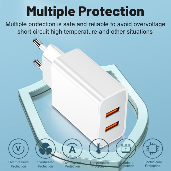 QC3.0 Dual USB Mobile Phone Charger with 2.4A 2-port Charging Head and Travel Charging Head - Image 3